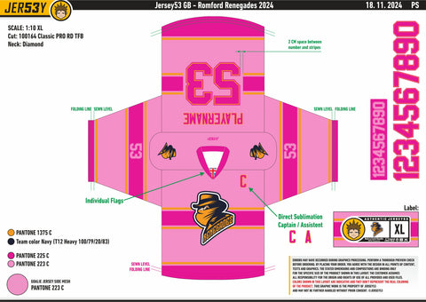 ROMFORD RENEGADES PINK GAME JERSEY