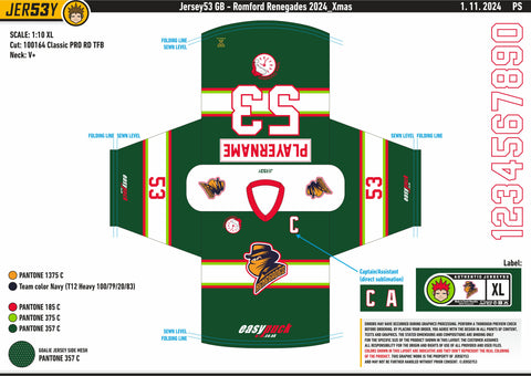ROMFORD RENEGADES GREEN GAME JERSEY
