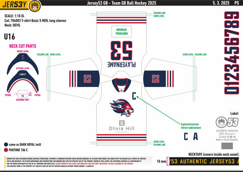 GB BALL HOCKEY U16 PLAYER GAME JERSEY 2025